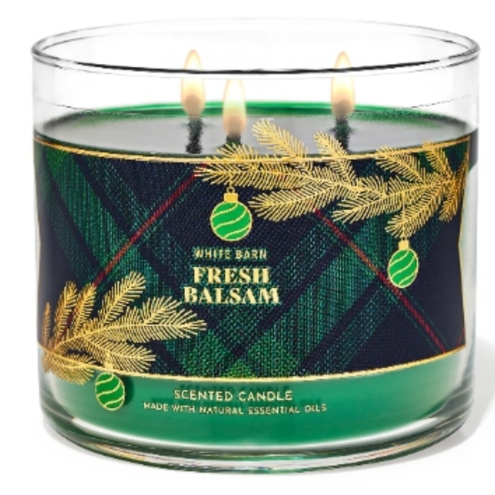 NEW BBW WHITE BARN FRESH BALSAM 14.5 OZ 3 WICK ESSENTIAL OILS SCENTED CANDLE